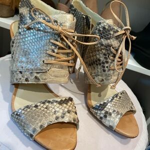 Alexandre Birman Snakeskin Lace-Up Heels